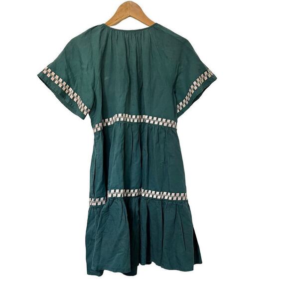 Madewell Embroidered Linen oFlutter Sleeve Mini Dress Size S Evergreen Forest - Picture 5 of 12